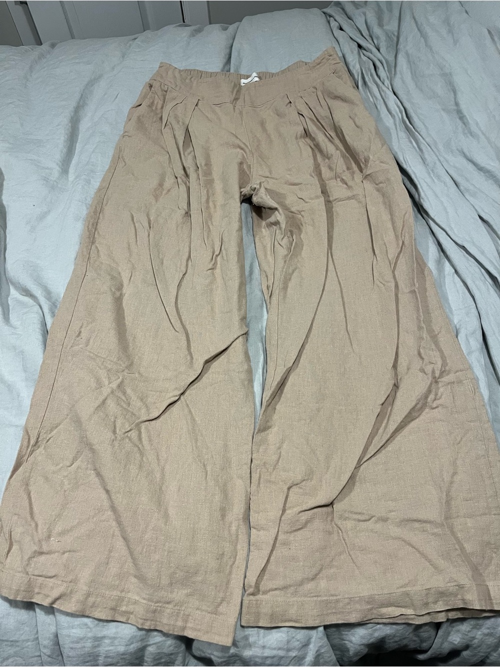 Abercrombie & Fitch Wide-Leg Linen-Blend Pants in Light Beige
